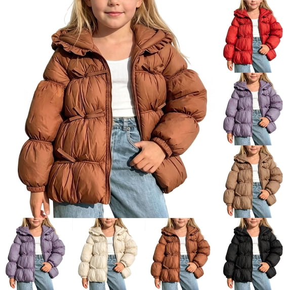 Bovxnpu Girls Winter Puffer Jacket Warm Quilted Jacket Hooded Zip Up Padded Jacket Kids Winter Tops