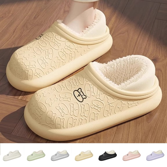 Bovxnpu House Slippers for Women Casual Indoor/Outdoor Shoes, Unisex Slippers Couples' Thick-Soled Soft Waterproof Fleece-Lined Warm Closed-Toe And Closed-Heel Shoes Comfy Indoor House Shoes