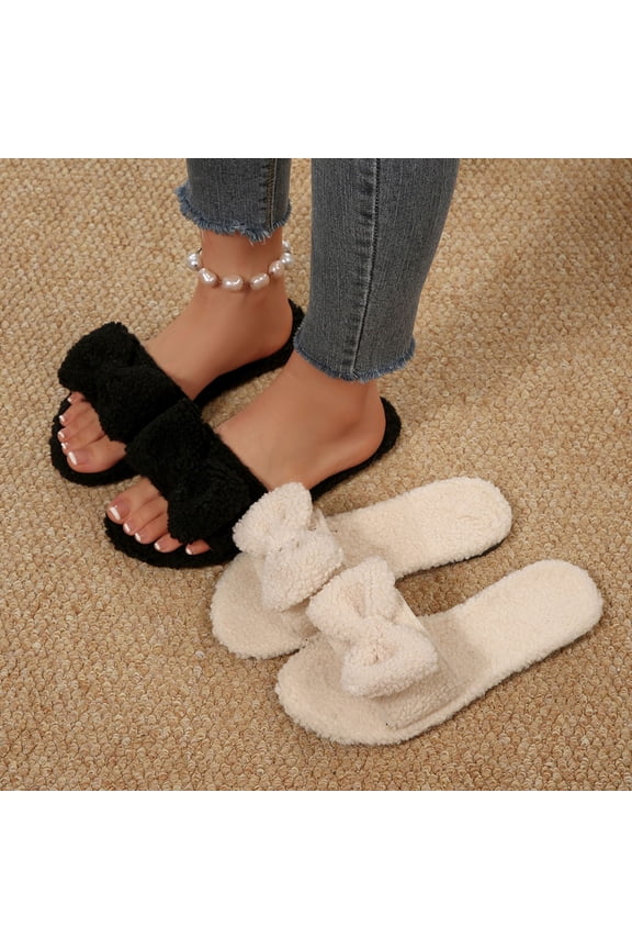House Slippers for Women Casual Indoor/Outdoor Shoes, Women's Bow Slippers Plus Size Fall And Winter Comfortable And Warm Furry Sandals Comfy Indoor House Shoes