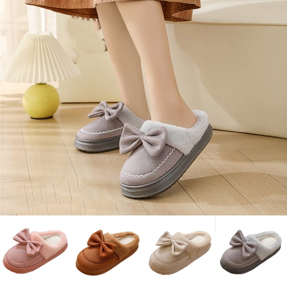 Bovxnpu House Slippers for Women Casual Indoor/Outdoor Shoes, Women's Casual Bow-Knot Versatile Indoor Home Stylish Fall And Winter Thick-Soled Sandals Comfy Indoor House Shoes