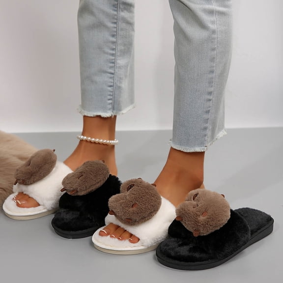 Bovxnpu House Slippers for Women Casual Indoor/Outdoor Shoes, Women's Casual Open-Toe Capibala Comfortable And Warm Slippers Suitable For Fall And Winter Home Wear Comfy Indoor House Shoes