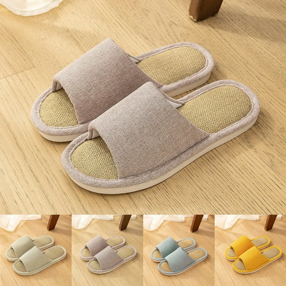 Bovxnpu House Slippers for Women Casual Indoor/Outdoor Shoes, Women's Casual Spring And Summer Linen Breathable Indoor Home Flat Slippers Comfy Indoor House Shoes