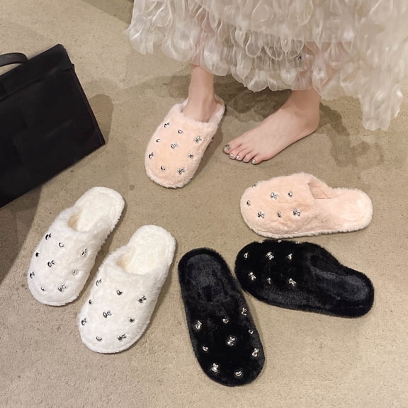 Bovxnpu House Slippers for Women Casual Indoor/Outdoor Shoes, Women's Heart-Shaped Toe Thickened Warm Slippers Fashionable Fall And Winter Flat Soft Sole Home Sandals Comfy Indoor House Shoes