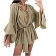thumbnail image 1 of Bovxnpu Long Sleeve Dress for Women, Women Long Sleeve Dress Plus Size Dress with Straps Sleeves Irregular Drawstring V Neck Casual Dress Spring Fall Outfits, 1 of 7