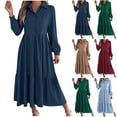 thumbnail image 1 of Bovxnpu Long Sleeve Dress for Women, Women Long Sleeve Dress Plus Size Smocked Dress Ruffled and Pleated Dress Floral Maxi Dress Beach Vacation Spring Fall Outfits, 1 of 9