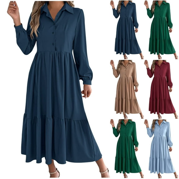 Bovxnpu Long Sleeve Dress for Women, Women Long Sleeve Dress Plus Size Smocked Dress Ruffled and Pleated Dress Floral Maxi Dress Beach Vacation Spring Fall Outfits