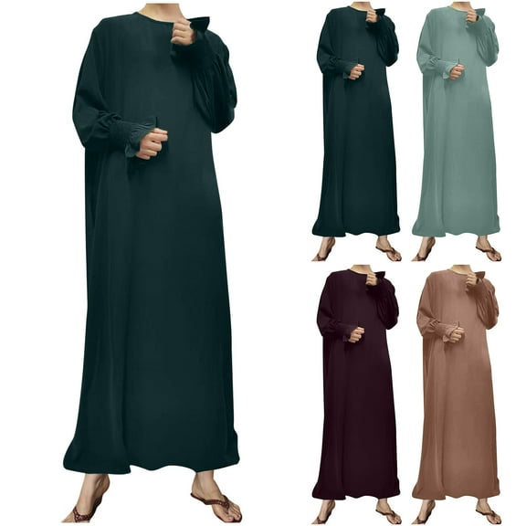 Bovxnpu Long Sleeve Dress for Women Fall Dresses, Women Long Sleeve Dress Plus Size Dresses Loose Elegant Maxi Dress Muslim Dress Spring Fall Outfits