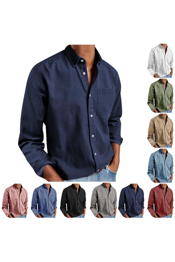 Long Sleeve Shirts for Men Dress Shirt, Men's Long Sleeve Collared Shirt With Pocket Casual Business Casual Tops