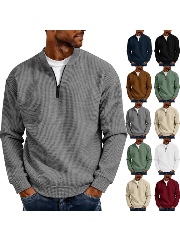 Long Sleeve Shirts for Men Pullover Tee, Men's Long Sleeve Knit Zip Up Trendy Casual Casual Comfy Tops