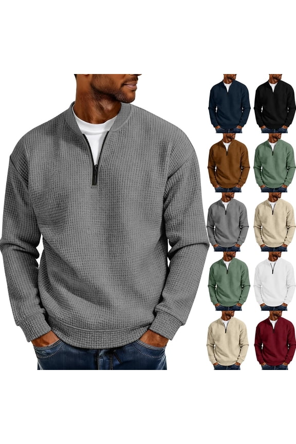 Long Sleeve Shirts for Men Pullover Tee, Men's Long Sleeve Knit Zip Up Trendy Casual Casual Comfy Tops