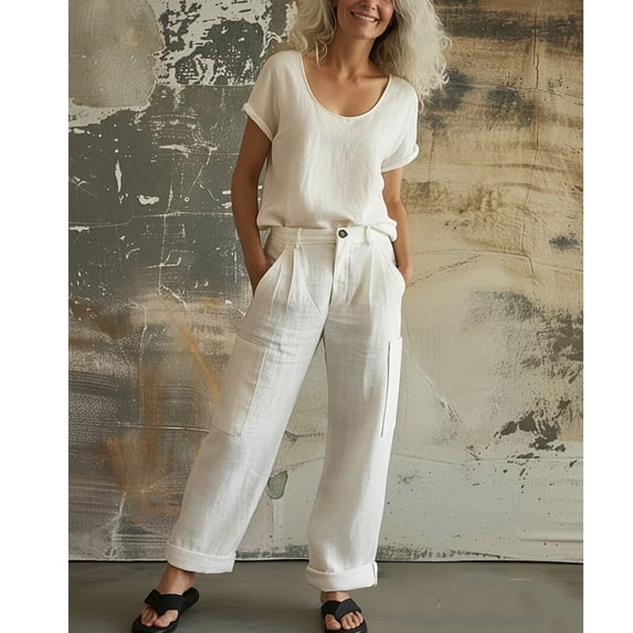 Bovxnpu Lounge Sets for Women Summer 2 Piece Outfits Set Crew Neck Short Sleeve With Cargo Pants For Spring Summer Set