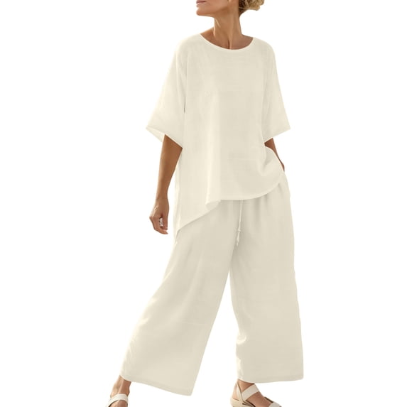 Bovxnpu Lounge Sets for Women Summer 2 Piece Outfits Set Crew Neck Short Sleeve With Cargo Pants For Spring Summer Set