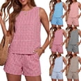 thumbnail image 1 of Bovxnpu Lounge Sets for Women Summer 2 Piece Outfits Set Plaid Print Sleeveless Crew Neck Tank With Pocket Tied Shorts Set, 1 of 3