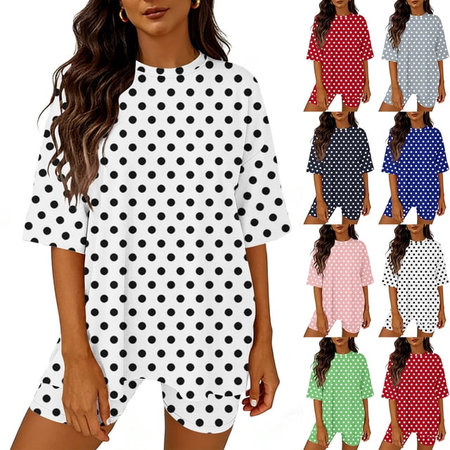 Bovxnpu Lounge Sets for Women Summer 2 Piece Outfits Set Short Sleeve Crew Neck Gradient Top With Comfortable Shorts Set