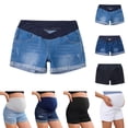 thumbnail image 1 of Bovxnpu Maternity Clothes For Women, Women's Maternity Jean Shorts Summer Distressed Denim Shorts, Woman Fashion Solid Color Elastic Waist Pockets Shorts Jeans, 1 of 6