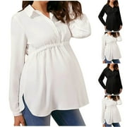 BOVXNPU Maternity Clothes For Women, Women's Maternity Shirts Long Sleeve Pregnancy Tops, Pregnant Women Top Long Sleeved Shirt Women Clothing Pleated High Waisted Lace Up Pregnant Shirt M
