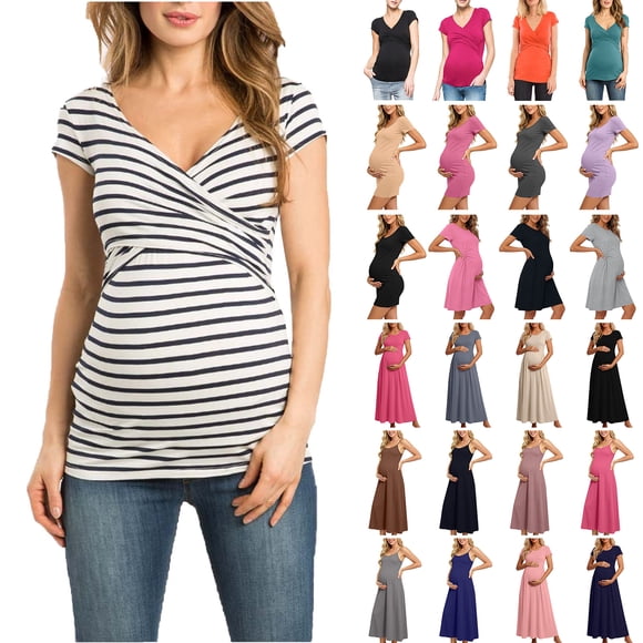 Bovxnpu Maternity Clothes For Women, Women's Maternity Shirts Short Sleeve Pregnancy Tops, Fashion Women's Short Sleeve Summer Printed Neck Sexy Casual Botton Regular Blouses S