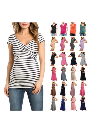 Maternity Clothes For Women, Women's Maternity Shirts Short Sleeve Pregnancy Tops, Fashion Women's Short Sleeve Summer Printed Neck Sexy Casual Botton Regular Blouses L