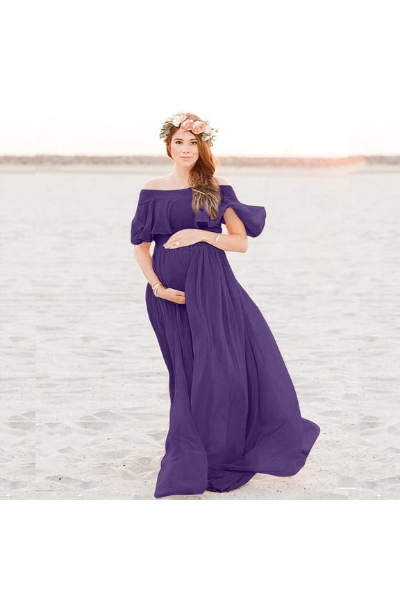 Maternity Dress for Women, Women's Pregnancy Maternity Dress Off Shoulder Pregnancy Dresses for Photography Casual Floral Maxi Maternity Gown for Baby Shower