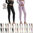 thumbnail image 1 of Bovxnpu Maternity Pants for Women, 2PC Maternity Fleece Lined Leggings Over The Belly Pregnancy Pants Underwear with Adjustable Waistband Winter Warm Pants, 1 of 4