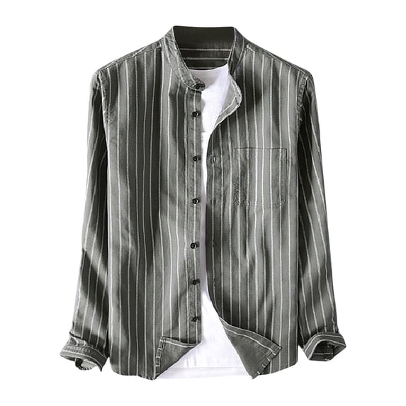 Bovxnpu Men Linen Shirt Long Sleeve Button Down Shirt, Men's Long Sleeve Button Down Shirt Stand Collar Linen Cotton Casual Soft Casual Fashion Tops