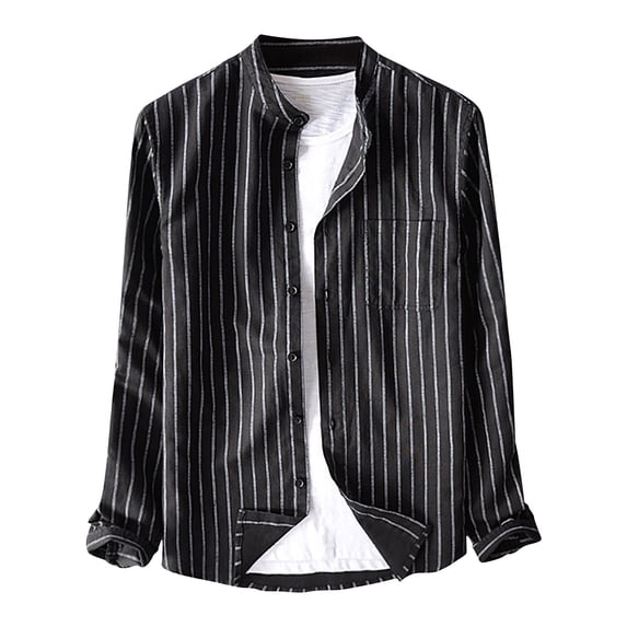 Bovxnpu Men Linen Shirt Long Sleeve Button Down Shirt, Men's Long Sleeve Button Down Shirt Stand Collar Linen Cotton Casual Soft Casual Fashion Tops