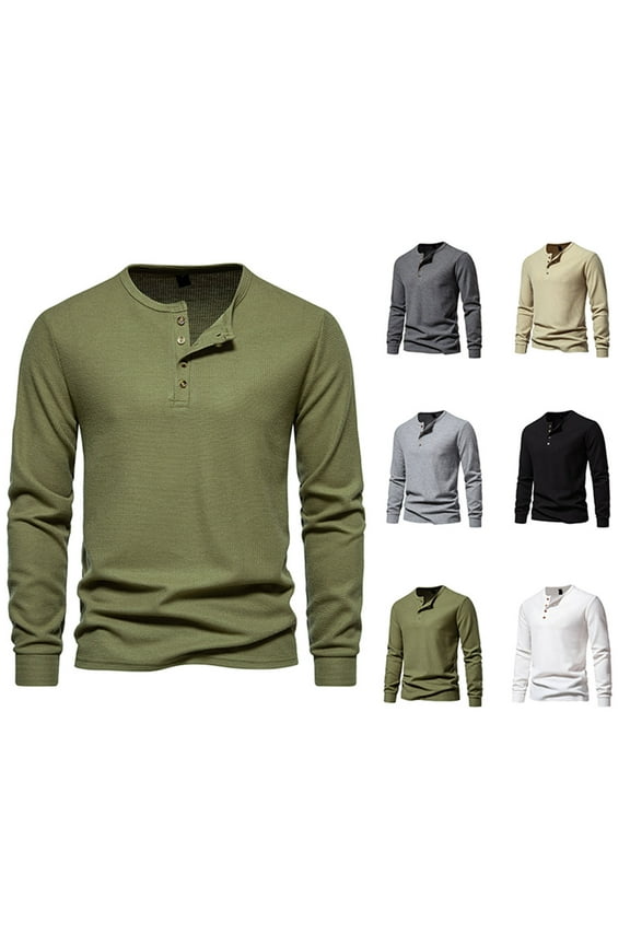 Men Long Sleeve Shirts Mens Undershirts Pullover Tee, Men's Long Sleeve Crew Neck Knit Top 4 Button Detail Pull On T Shirt Soft Breathable For Casual Everyday Wear Tops