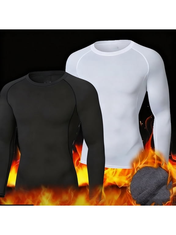 Men Thermal Long Sleeve Shirts, Men's Long Sleeve Crew Neck Fleece Lined Tight Elastic Fitness Athletic Pullover Tops
