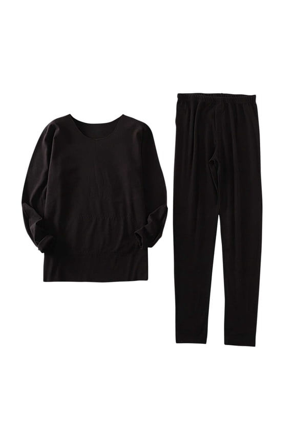 Men Thermal Pajamas Sets Long Sleeve Pant Warm Sleepwear Double-Sided Velour Crew Neck Long Sleeve 2-Piece Warm Sleepwear