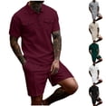 thumbnail image 1 of Bovxnpu Men's Clothing Set 2 Piece Outfits Men Short Sleeve Button Collar Top Pocket Elastic Waist Beach Set, 1 of 9