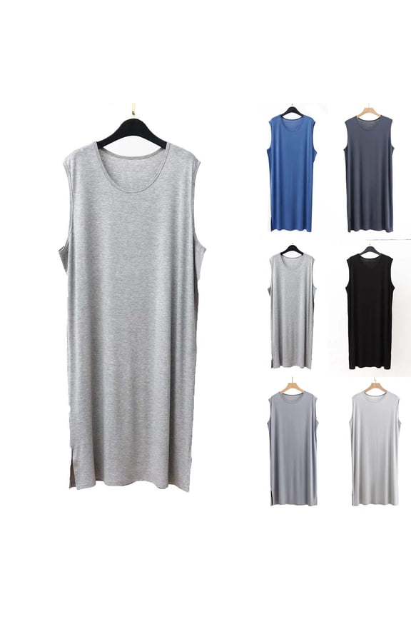 Men's Nightshirt Sleeveless Sleep Shirt Nightgown Sleeveless Nightgown Cotton Crew Neck Comfortable Loose Sleepwear