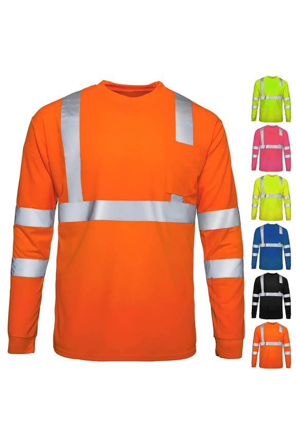 Men's Reflective Breathable Workwear Shirt Long Sleeve T-shirt Men's Long Sleeve Crew Neck Mesh Workwear Safety Tops
