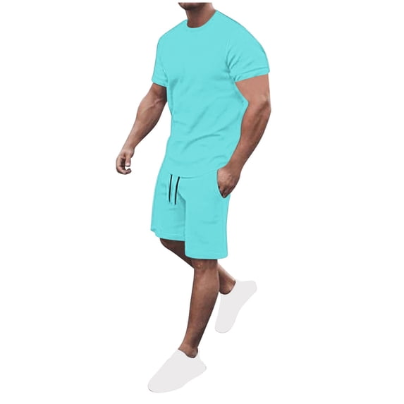 Bovxnpu Men's Shirt and Shorts Set 2 Piece Summer Tracksuits Short Sleeve Breathable Summer Athletic 5-Point Short Set