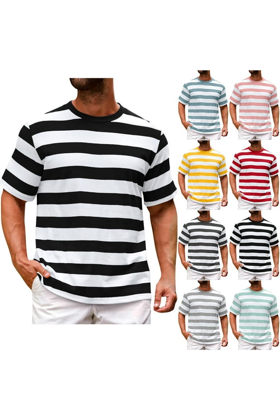 Men's Short Sleeve T-Shirts, Mens Classic Athletic Casual Short Sleeve Crew Neck Striped Men Tops Shirts Summer Pullover Tees Undershirts for Men