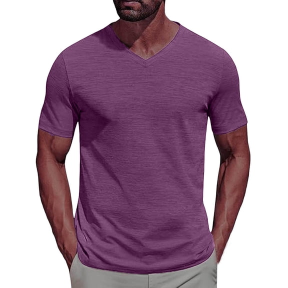 Bovxnpu Men's Short Sleeve T-Shirts, Mens Classic Casual Short Sleeve V Neck Men Tops Shirts Summer Cotton Pullover Tops Undershirts for Men