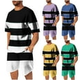 thumbnail image 1 of Bovxnpu Men's Short Sleeve Tracksuit Summer T Shirt Shorts Set Short Sleeve Crew Neck Stripe Print T-Shirt & Shorts Set, 1 of 8