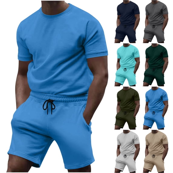 Bovxnpu Men's Short Sleeve Tracksuit Summer T Shirt Shorts Set Short Sleeve Shorts Sporty Set Comfortable Loose Outfits