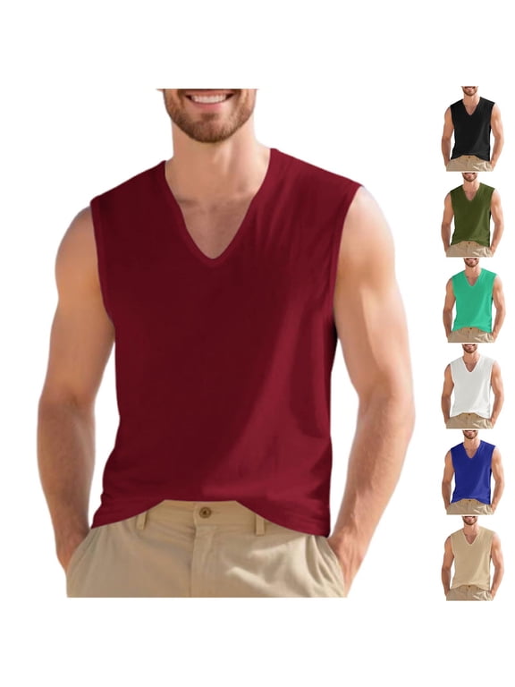 Men's Tank Top Sleeveless T-Shirt, Lightweight Mens Classic Casual Sleeveless V Neck Men Tops Shirts Soft Breathable Men's Undershirts Cotton Workout Tees