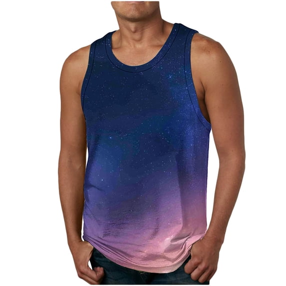Bovxnpu Men's Tank Top Sleeveless T-Shirt, Mens Classic Athletic Casual Sleeveless Crew Neck Gradient Print Men Tops Shirts Soft Breathable Men's Undershirts Workout Tees
