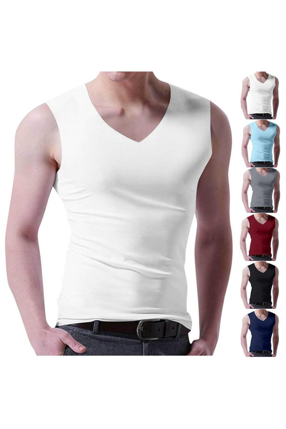 Men's Tank Top Sleeveless T-Shirt, Mens Classic Stretchy Slim-Athletic Sleeveless V Neck Men Tops Shirts Soft Breathable Men's Undershirts Workout Tees