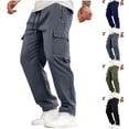 thumbnail image 1 of Bovxnpu Mens Cargo Hiking Pants Men's Fashion Solid Zipper Pocket Cargo Elastic Waist Drawstring Hiking Straight Pants, 1 of 9