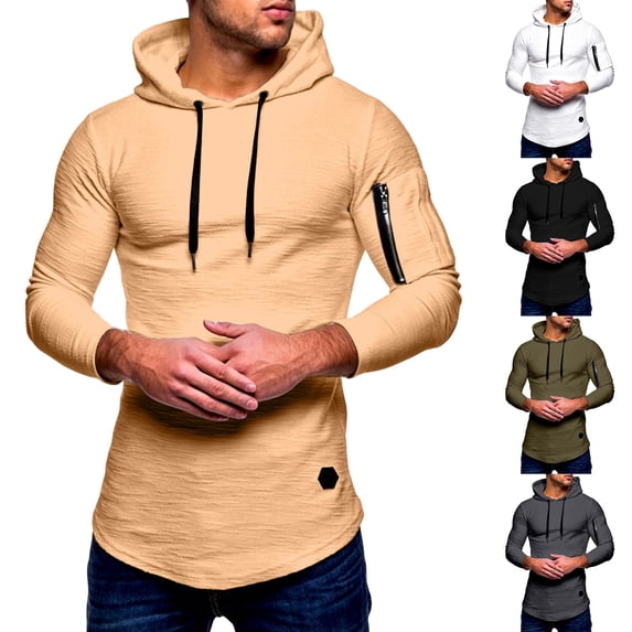 Bovxnpu Mens Long Sleeve Shirts Slim Hooded Sweatshirt Thin Arm Zipper Athletic Tops