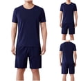 thumbnail image 1 of Bovxnpu Mens Pajama Set Short Sleeve Tshirts Short Set 2 Piece Lounge Set Summer Crew Neck Short Sleeve Elastic Waist Shorts Sleepwear, 1 of 9