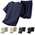 thumbnail image 1 of Bovxnpu Mens Pajama Set Short Sleeve Tshirts Short Set 2 Piece Lounge Set Thin Cotton Short Sleeve Loose Soft Comfortable Breathable Sleepwear Loungewear, 1 of 9