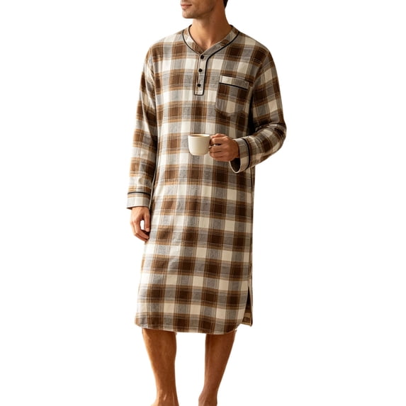 Bovxnpu Mens Pajama Shirts Plaid Long Sleeve Full Length Pajama Top Loungewear