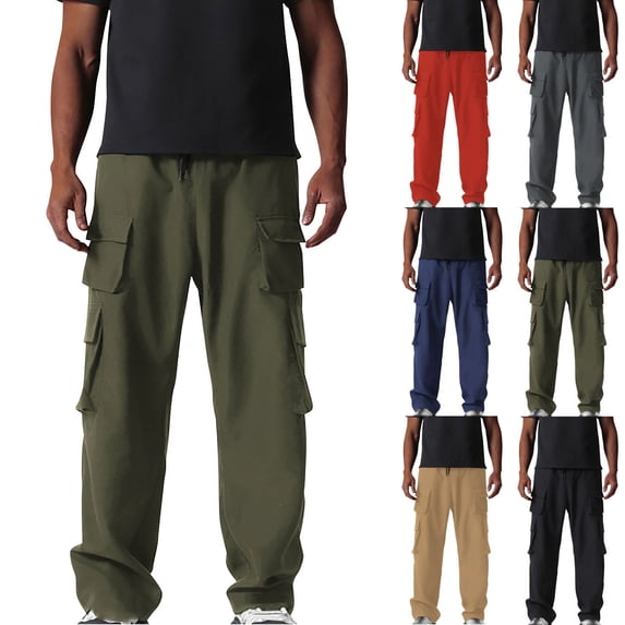Bovxnpu Mens Plus Size Pants Men's Cargo Pants Casual Trousers with Fabric Elastic Waist and Pockets for Daily Wear