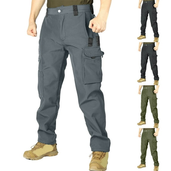 Bovxnpu Mens Plus Size Pants Men's Cargo Pants Fleece Lined Outdoor Training Multi-Function with Warm Fabric for Winter Outdoor Use Men's Pants