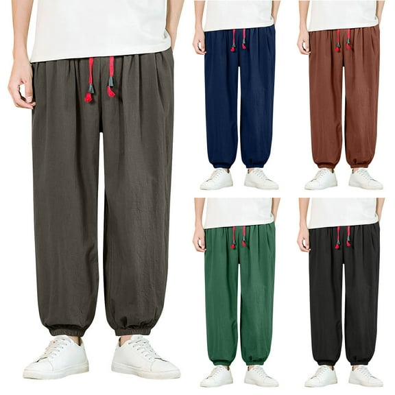 Bovxnpu Mens Plus Size Pants Men's Casual Pants Elastic Waist Drawstring Pockets with Soft Material for Daily Home Leisure Outdoor Wear Men's Pants