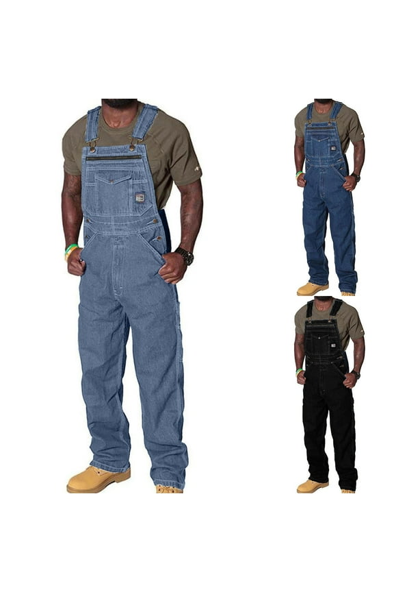 Mens Plus Size Pants Men's Overalls Denim Cargo Jumpsuits Pockets and Adjustable Straps for Work and Casual Work Wear