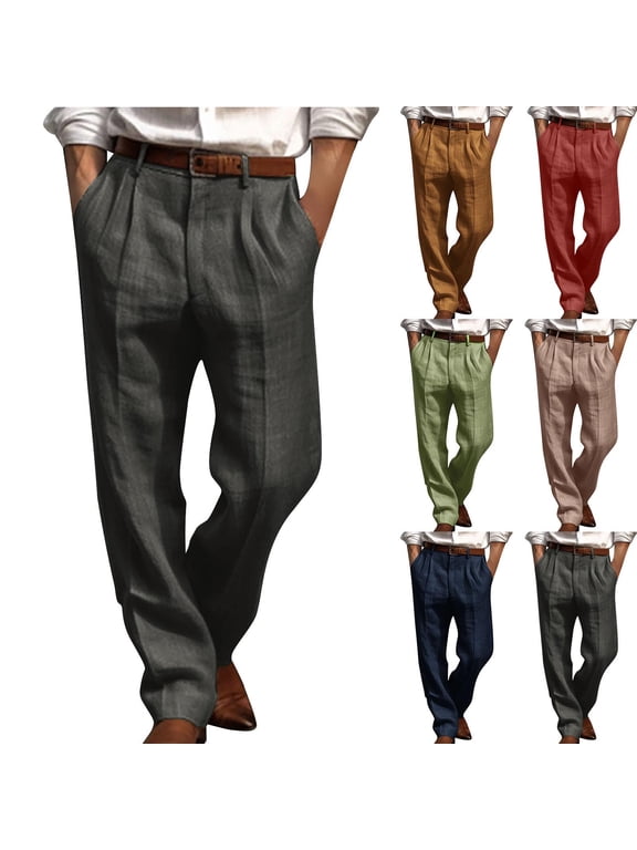Mens Plus Size Pants Men's Pants Straight Leg Casual Trousers with Double Front Pleats and Functional Pockets for Everyday Use